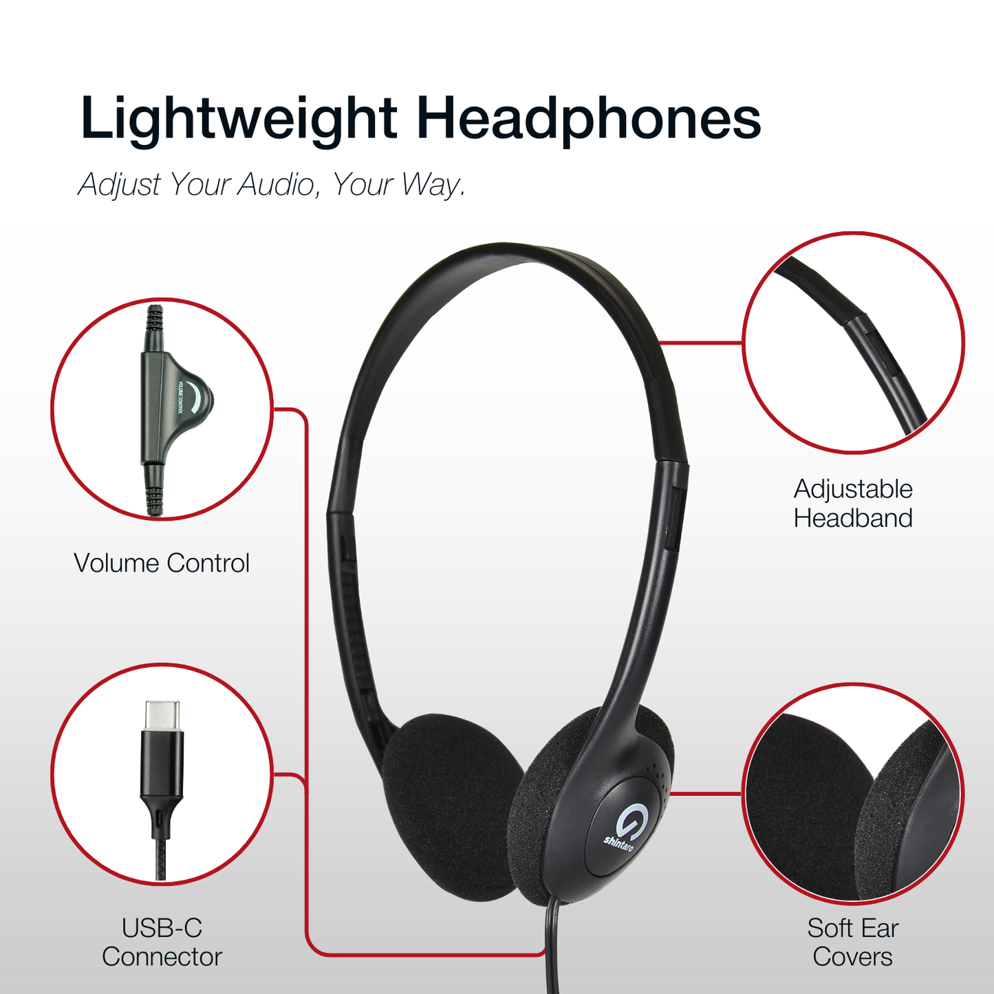 Shintaro Lightweight Headphone USB-C with Volume Controls