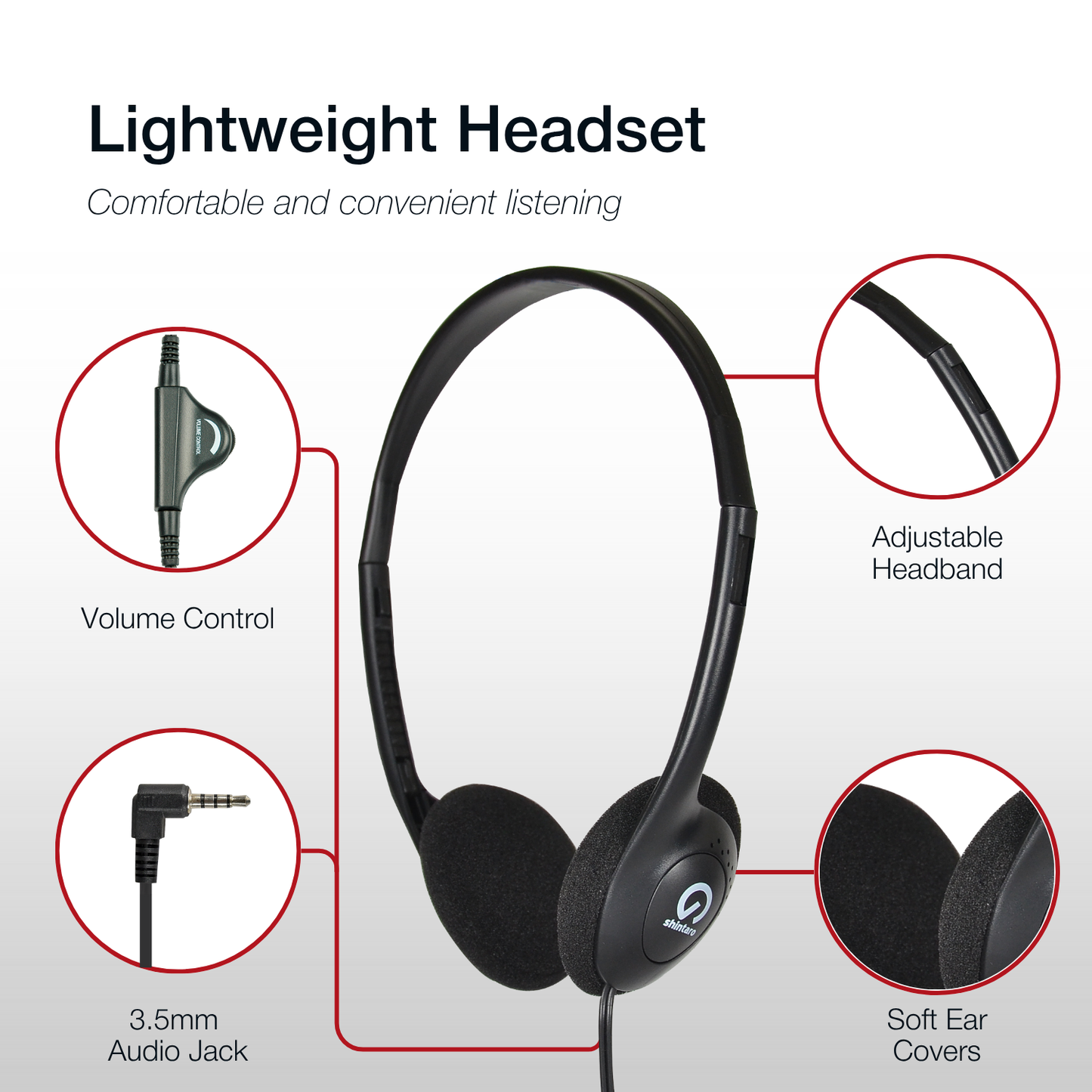 Shintaro Lightweight Headphone with Volume Controls 3.5mm Audio Jack