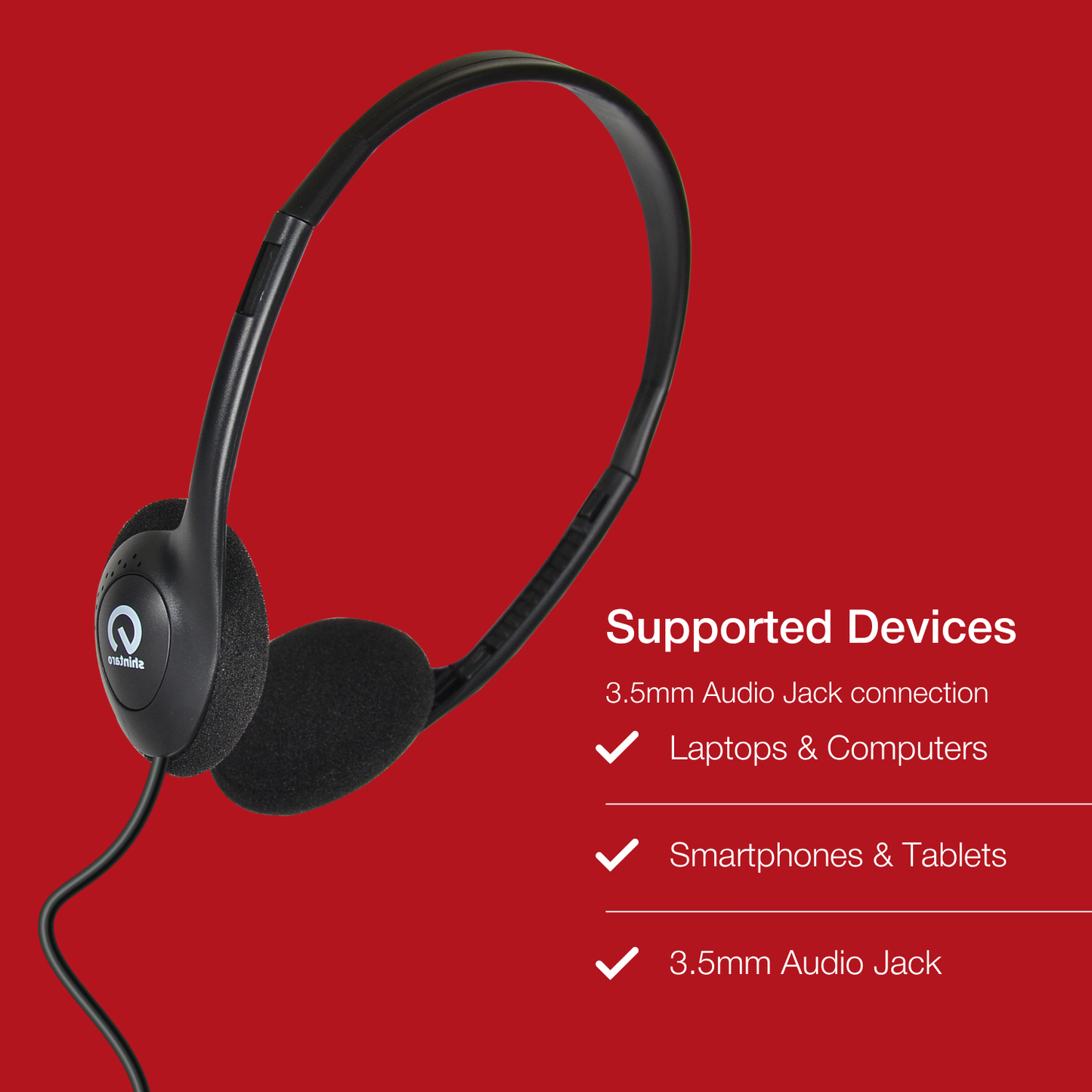 Shintaro Lightweight Headphone with Volume Controls 3.5mm Audio Jack