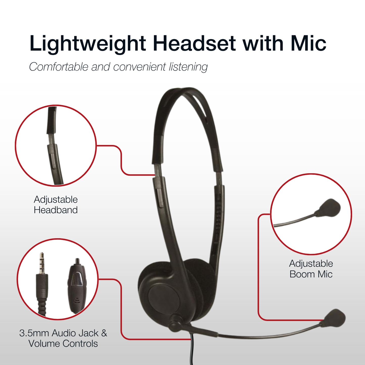 Shintaro Lightweight Headset with Boom Mic 3.5mm Audio Jack