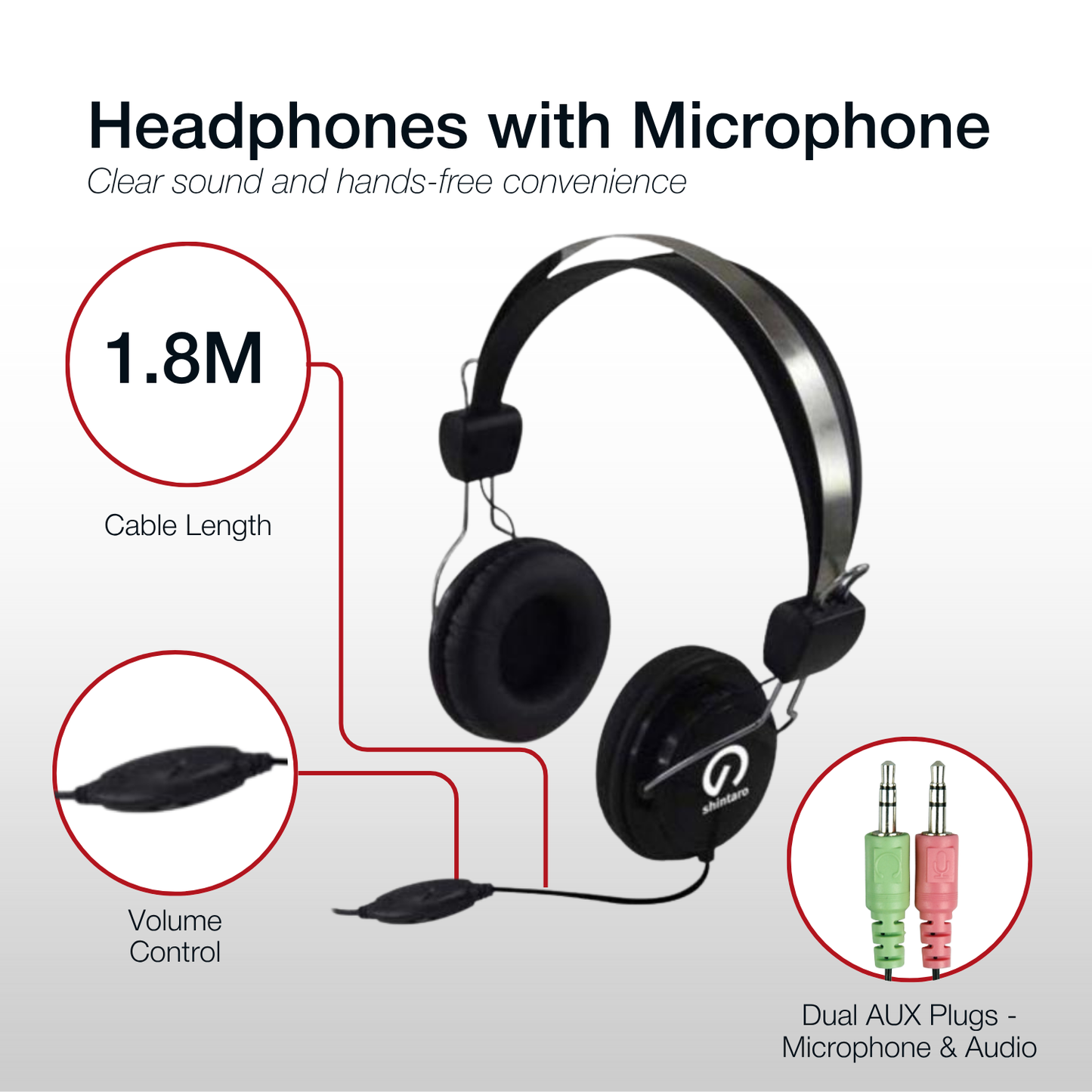 Shintaro Headset with Inline Mic Dual 3.5mm Audio and Mic Jacks