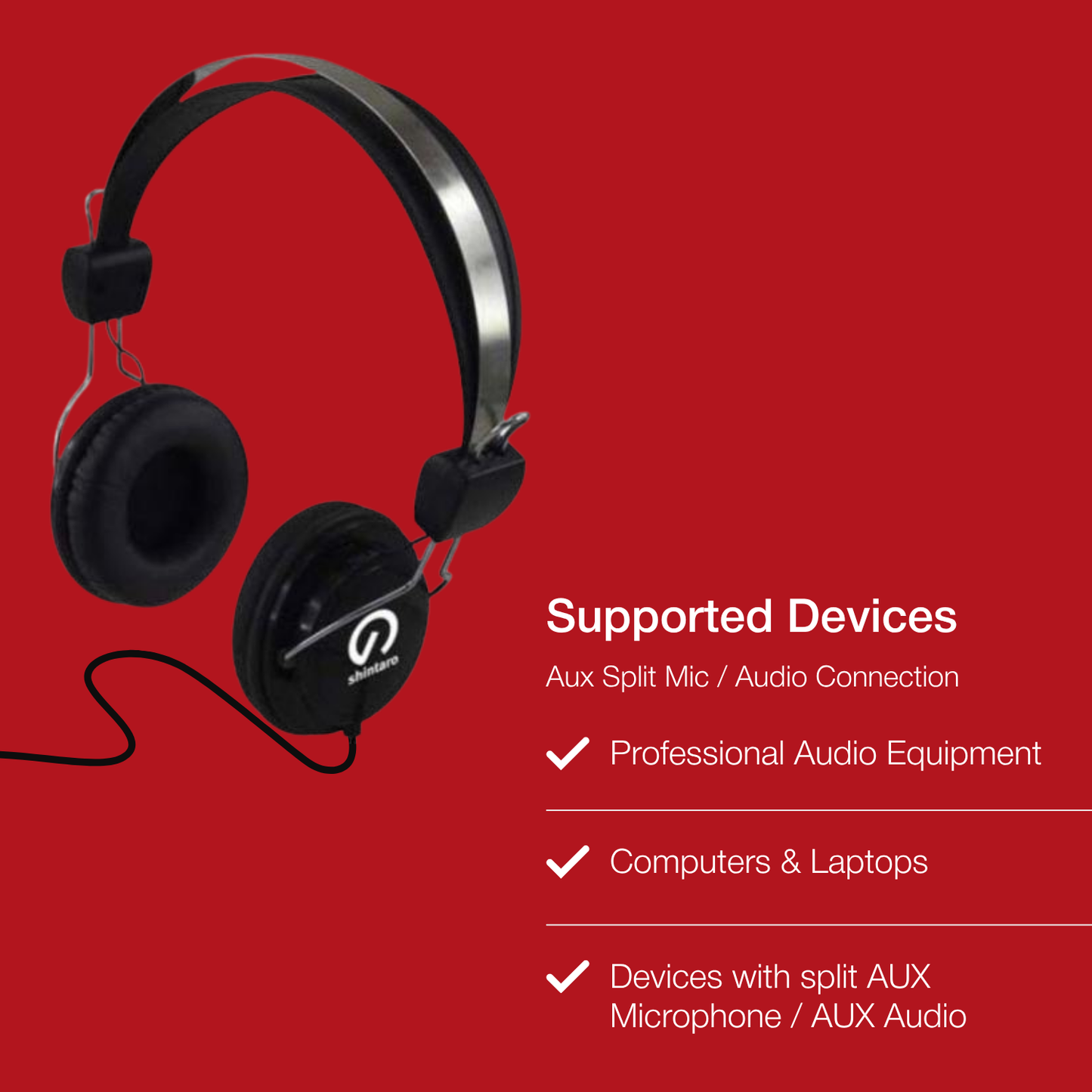 Shintaro Headset with Inline Mic Dual 3.5mm Audio and Mic Jacks