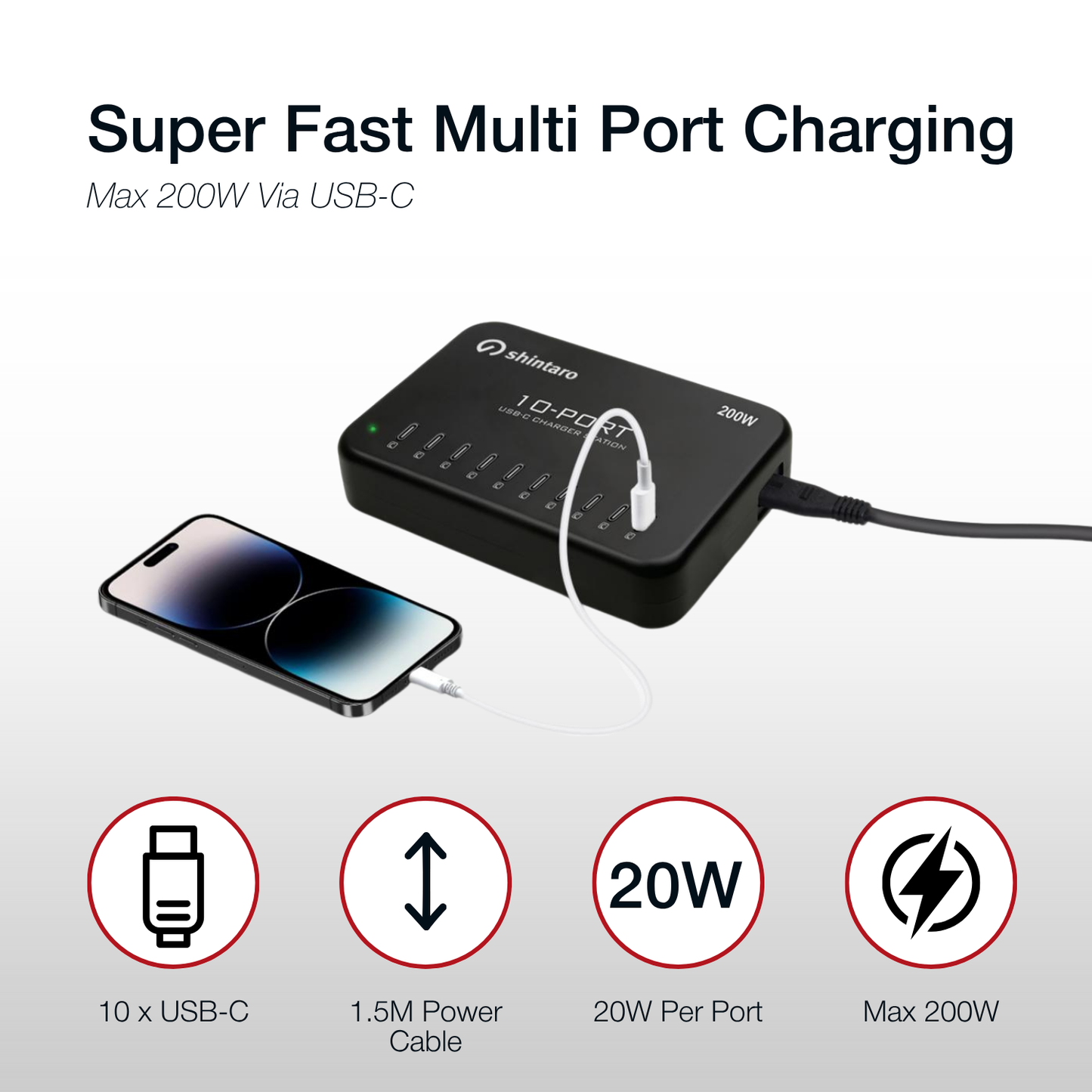 Shintaro GaN 200W 10 Ports Charger USB-C