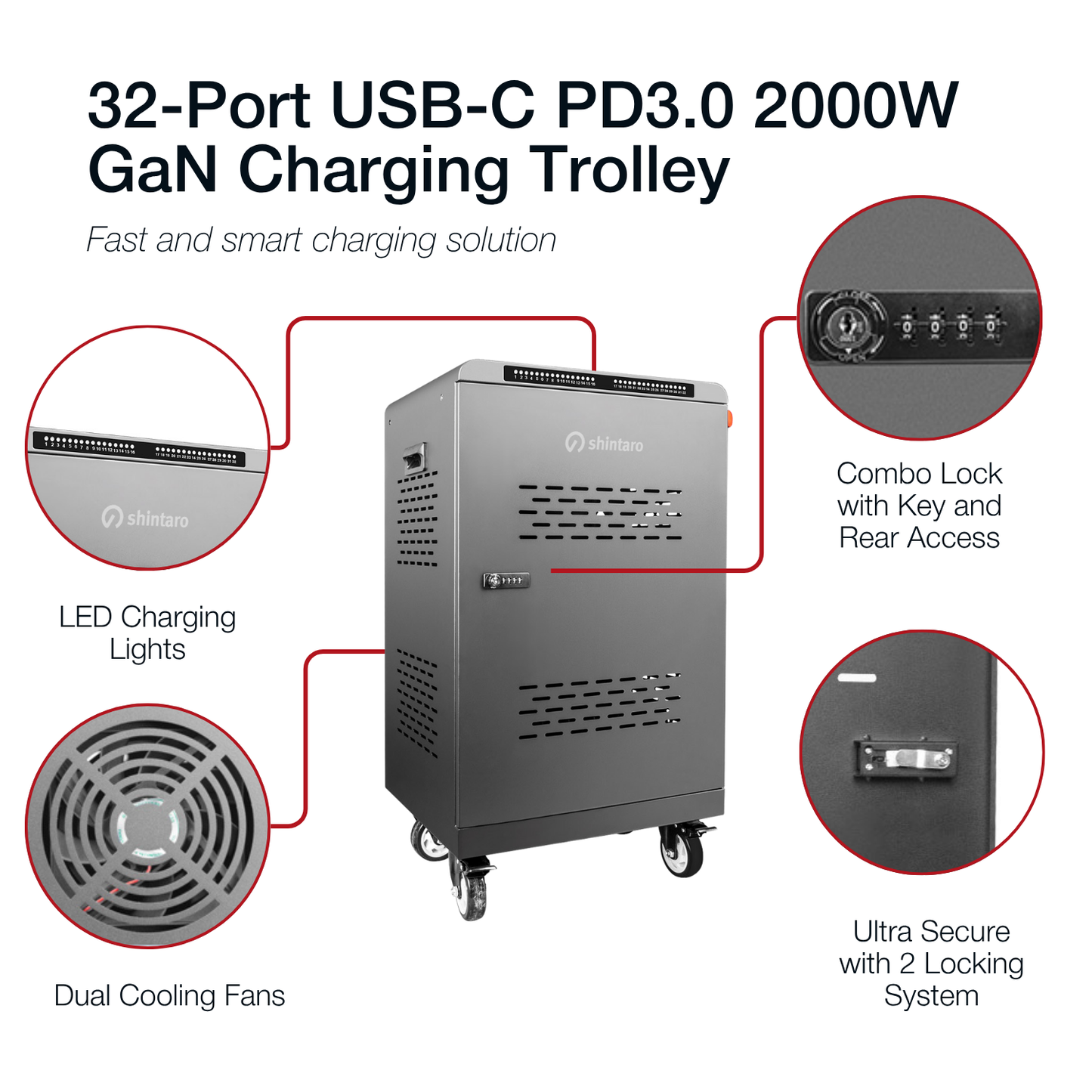 Shintaro Charging Trolley 32 Ports 2000W USB-C