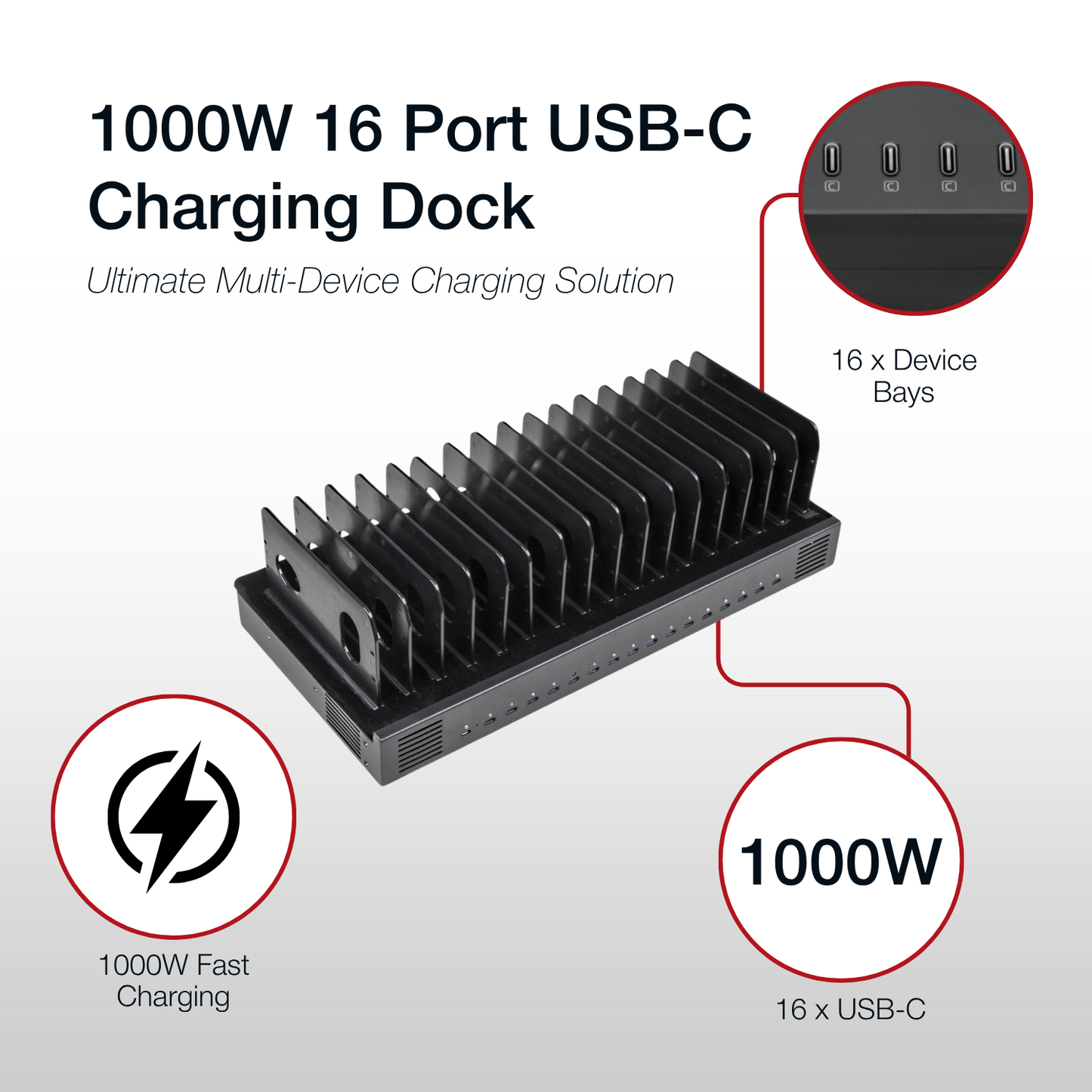 Shintaro GaN 1000W 16 Ports Charger with Adjustable Bays