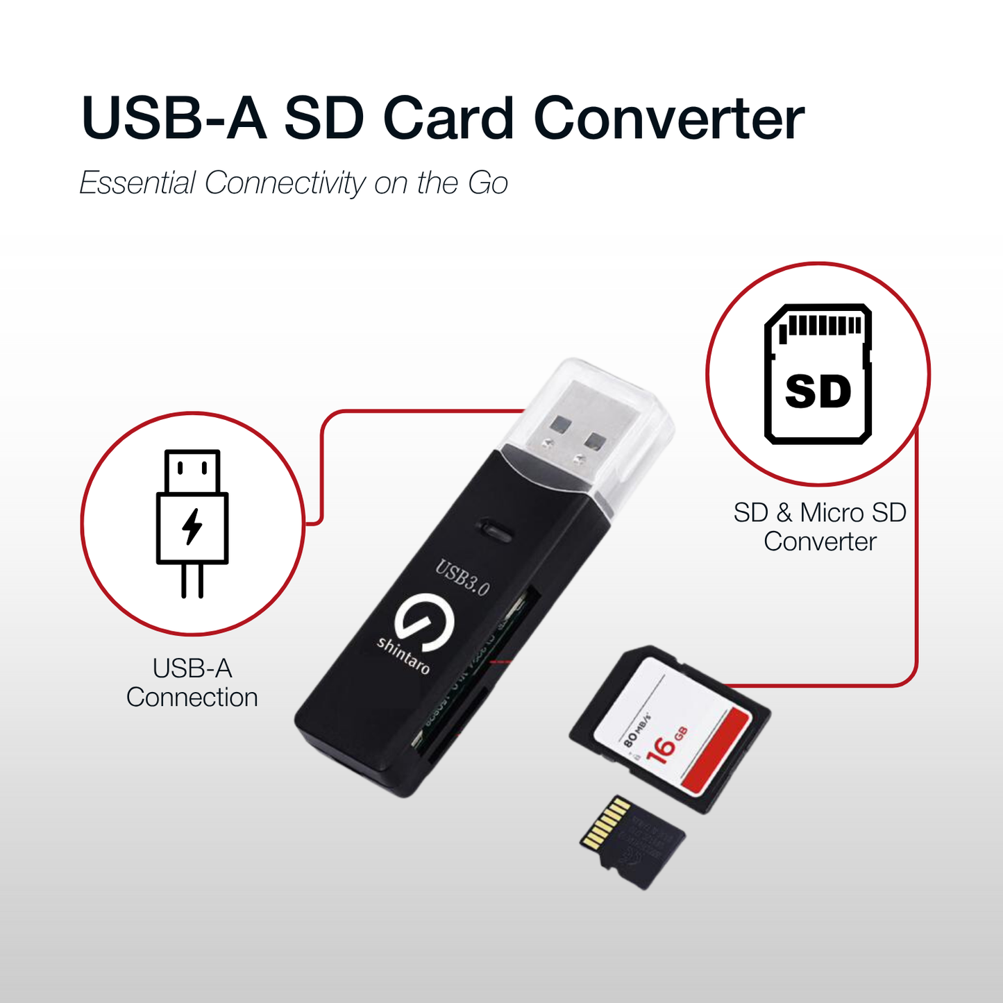 Shintaro SD Card Reader USB-A to Micro SD and SD