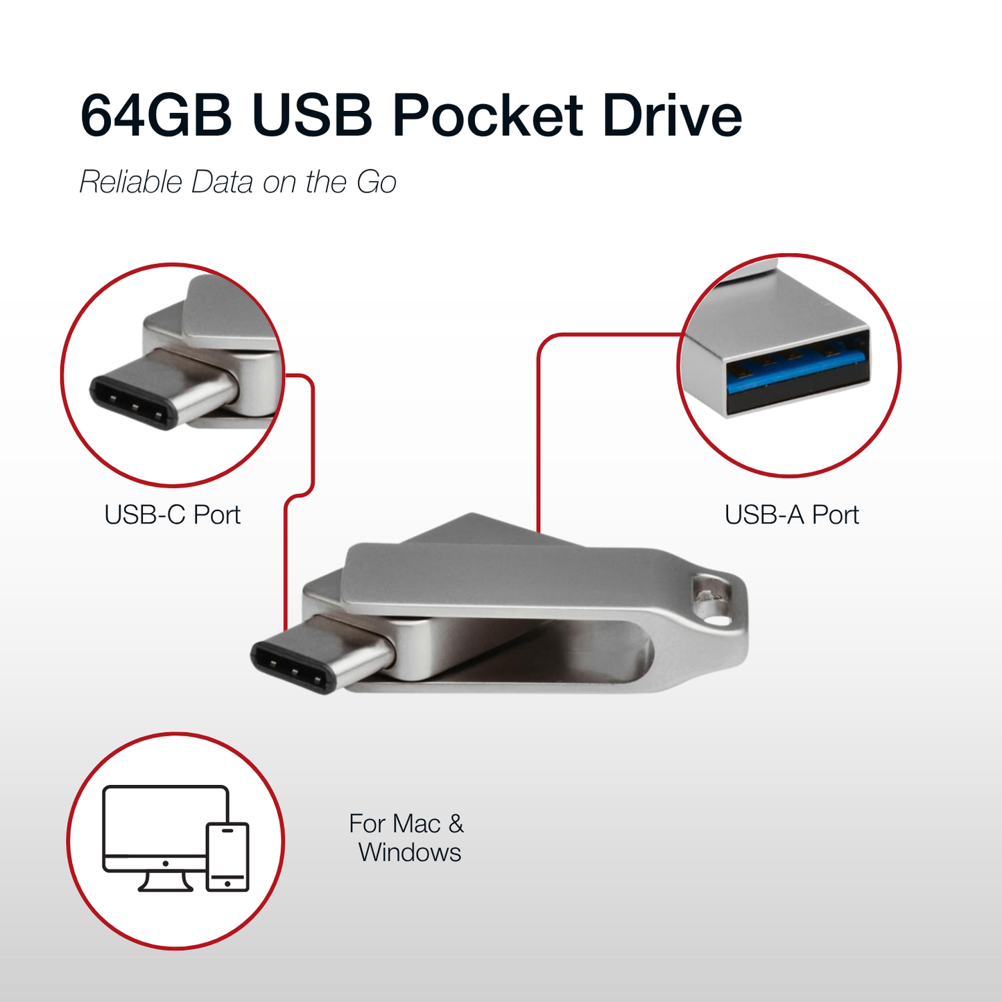 Shintaro 32GB Pocket Disk OTG USB-C and USB-A