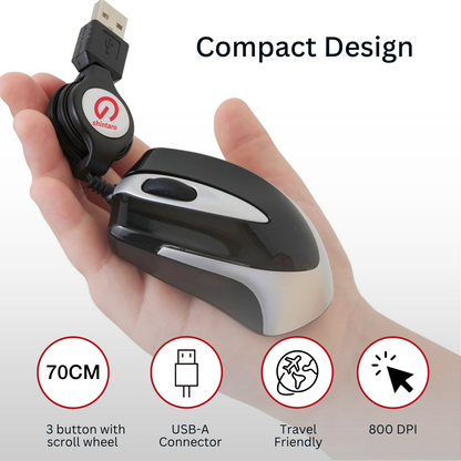 Shintaro Wired Travel Mouse Mini with Retractable Cable
