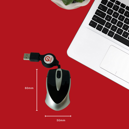 Shintaro Wired Travel Mouse Mini with Retractable Cable