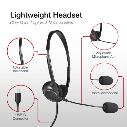 Shintaro Lightweight Headset USB-C with Boom Mic