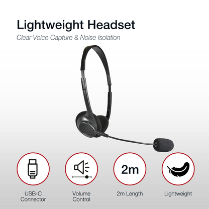 Shintaro Lightweight Headset USB-C with Boom Mic