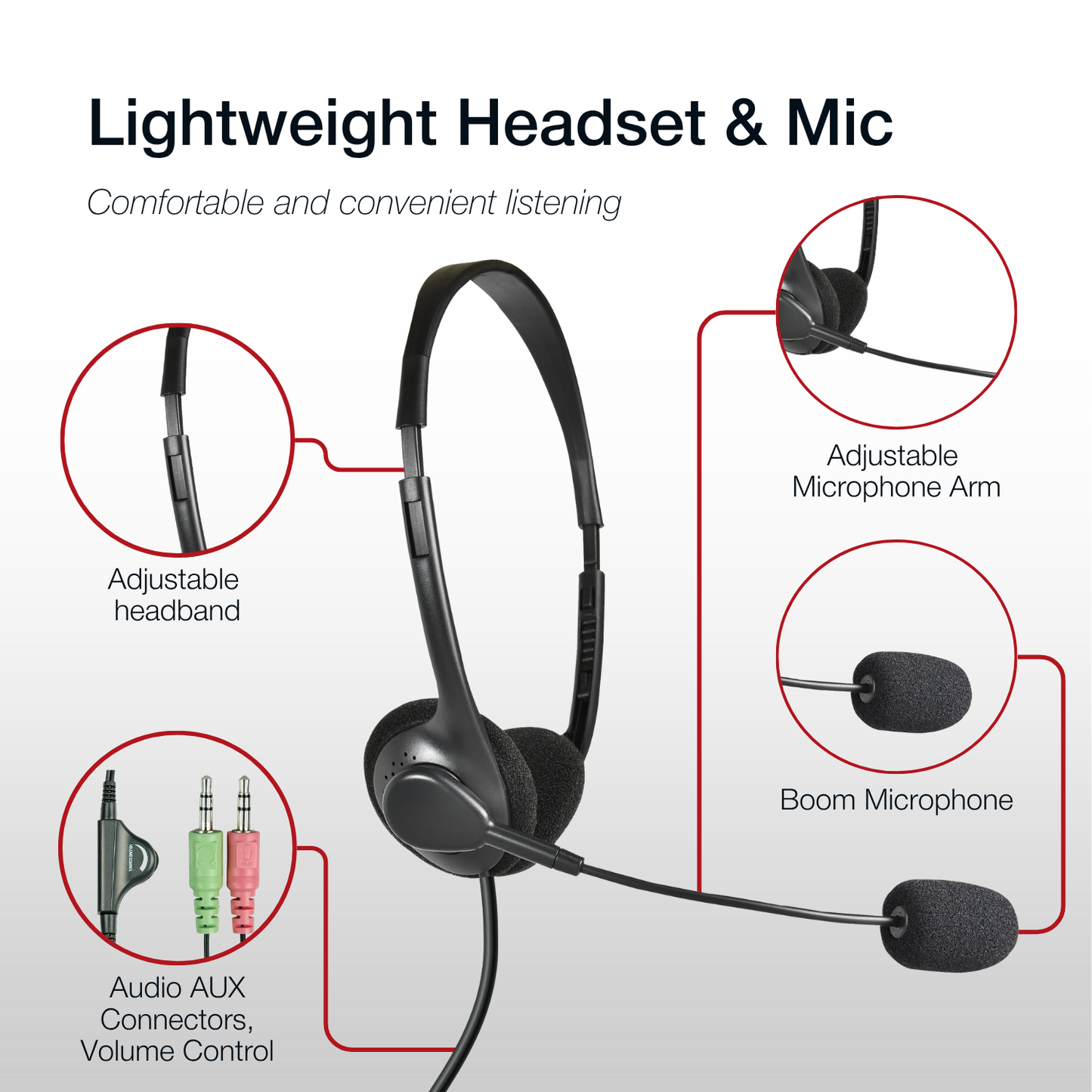 Shintaro Lightweight Headset with Boom Mic Dual 3.5mm Auido and Mic Jacks