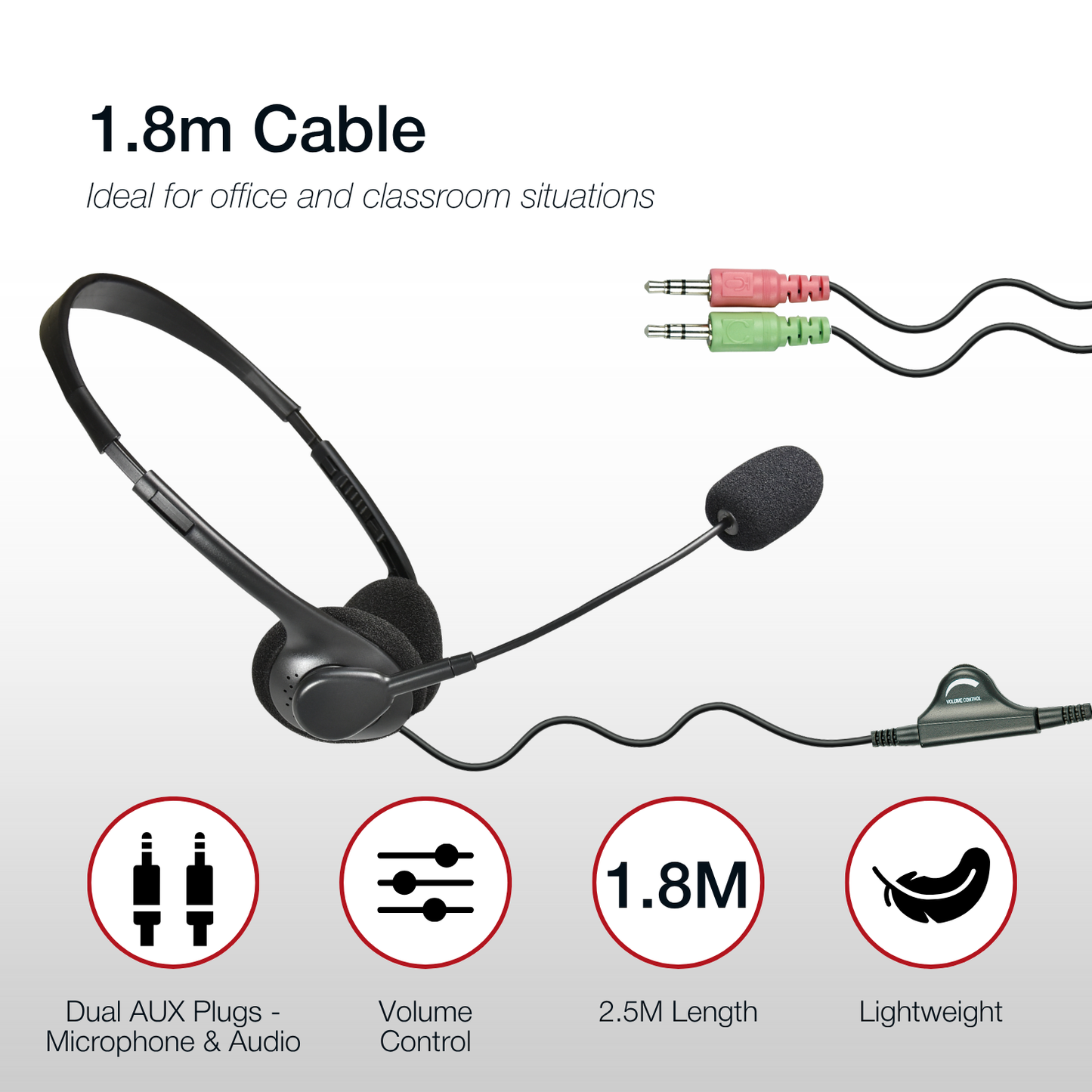 Shintaro Lightweight Headset with Boom Mic Dual 3.5mm Auido and Mic Jacks