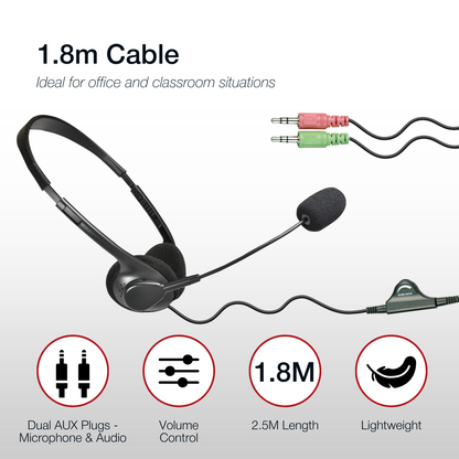 Shintaro Lightweight Headset with Boom Mic Dual 3.5mm Auido and Mic Jacks