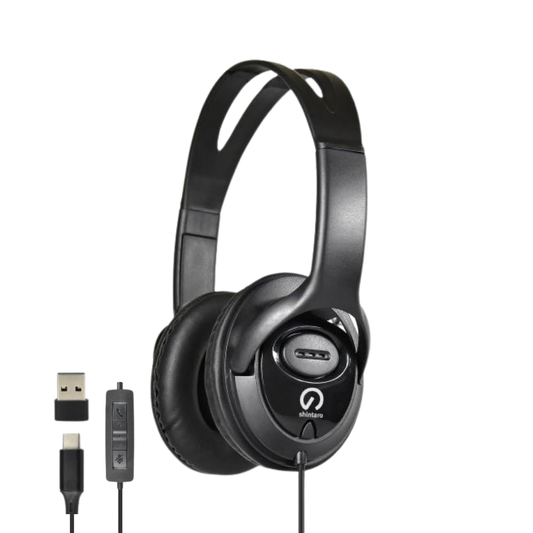 Shintaro Headset USB-C with In-Line Mic and USB-C to USB-A Adaptor