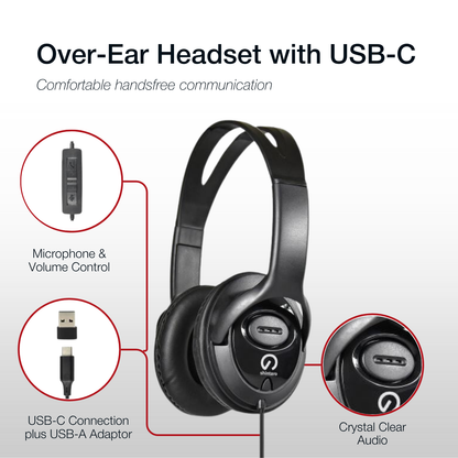 Shintaro Headset USB-C with In-Line Mic and USB-C to USB-A Adaptor