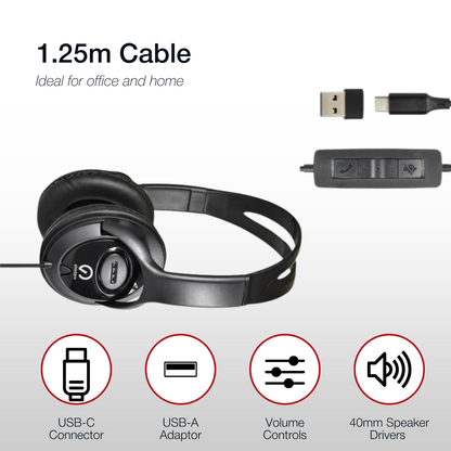 Shintaro Headset USB-C with In-Line Mic and USB-C to USB-A Adaptor