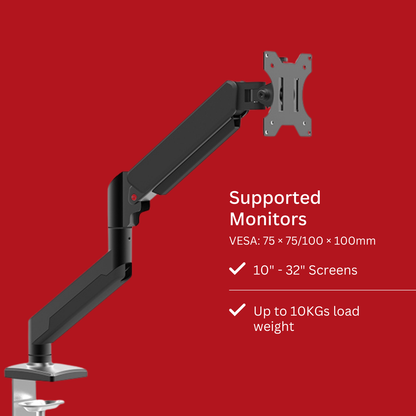 Shintaro Single Monitor Gas Spring Arm C-Clamp & Grommet Mount