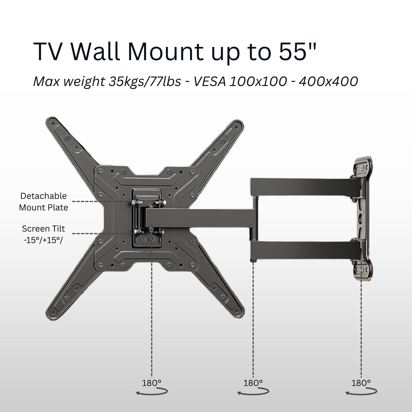 Shintaro Full Motion TV Wall Mount with Swivel Arm Up To 55" Screen Size