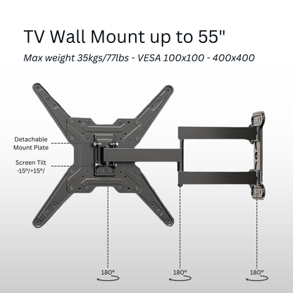 Shintaro Full Motion TV Wall Mount with Swivel Arm Up To 55" Screen Size