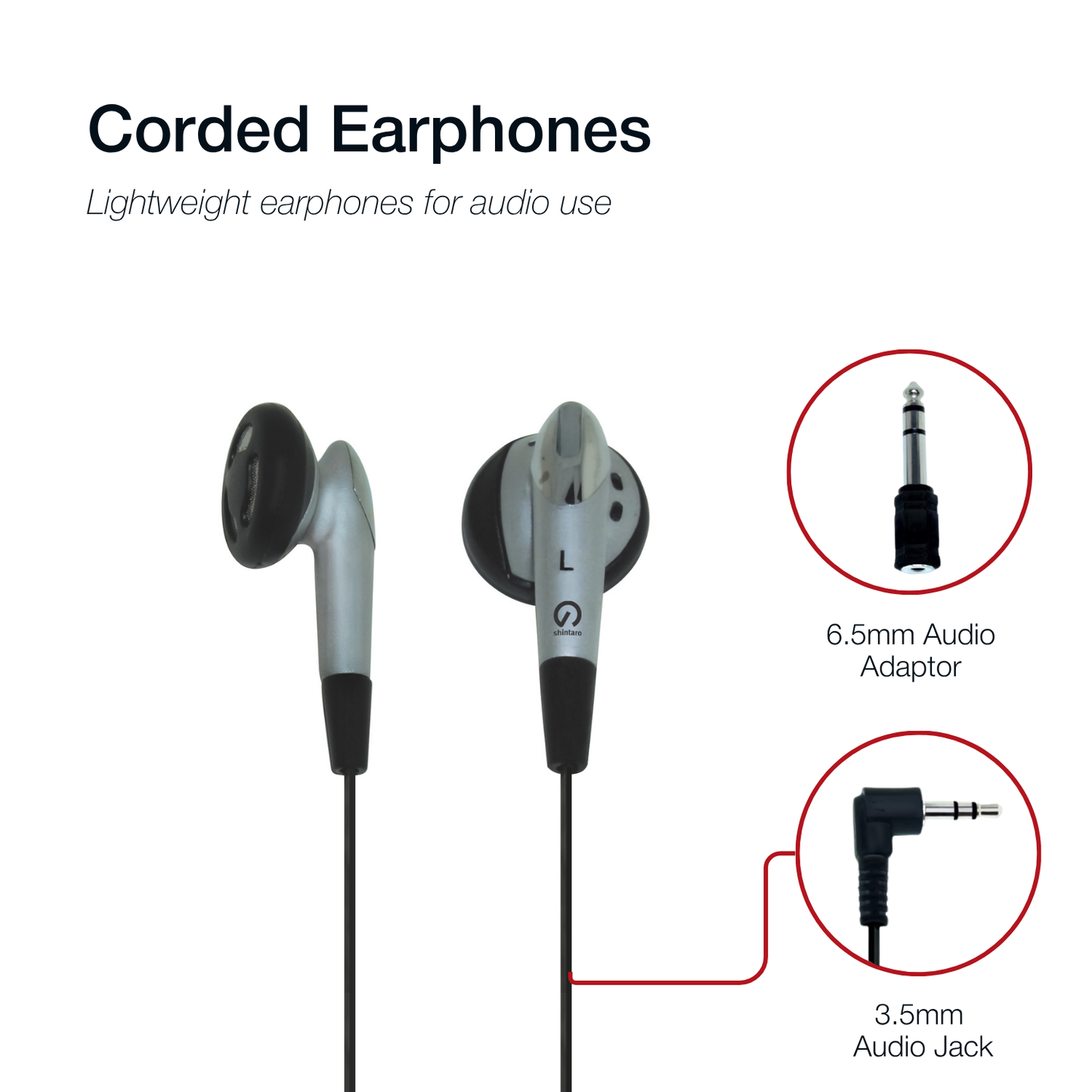 Shintaro Earphones 3.5mm Audio Jack with 6.5mm Adaptor
