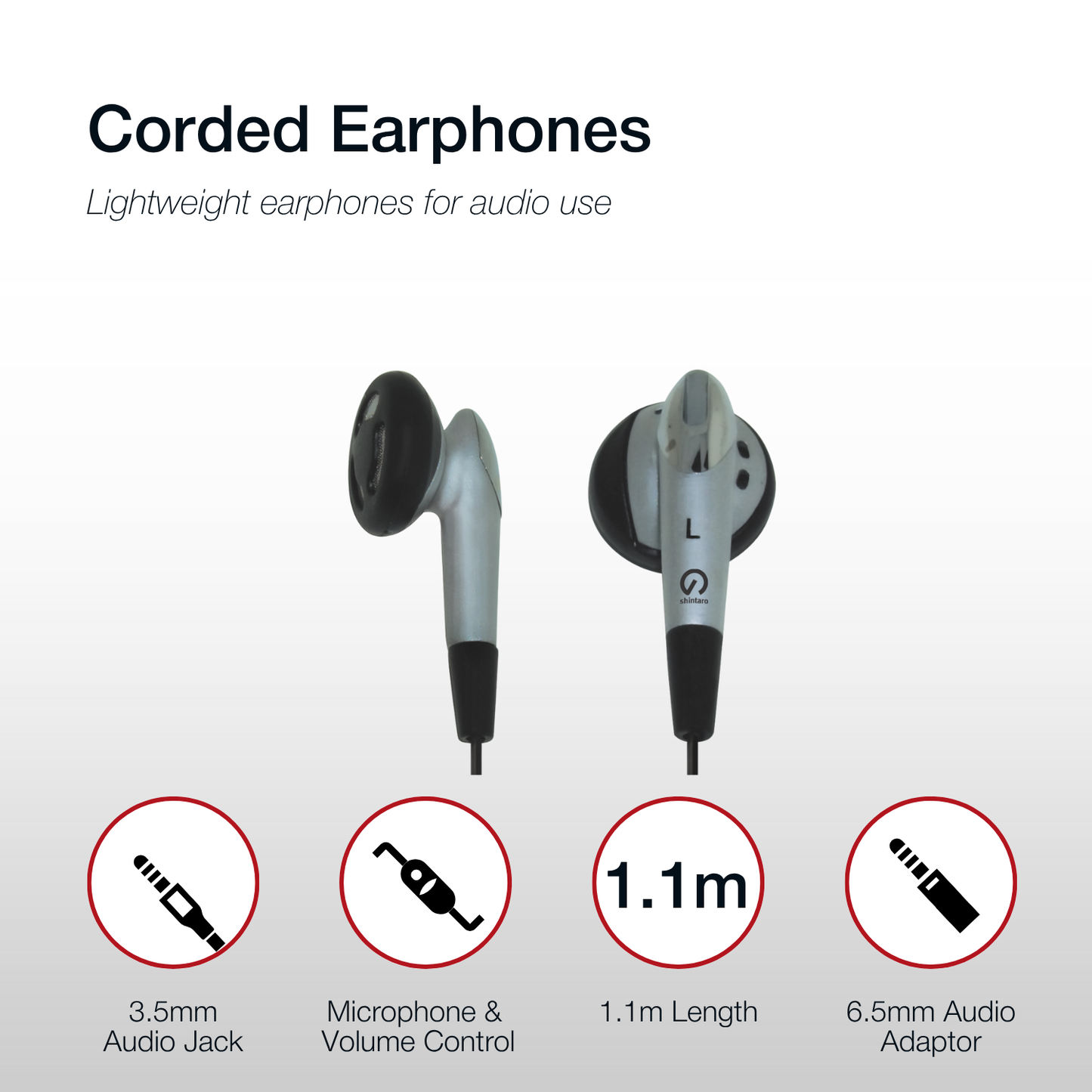 Shintaro Earphones 3.5mm Audio Jack with 6.5mm Adaptor