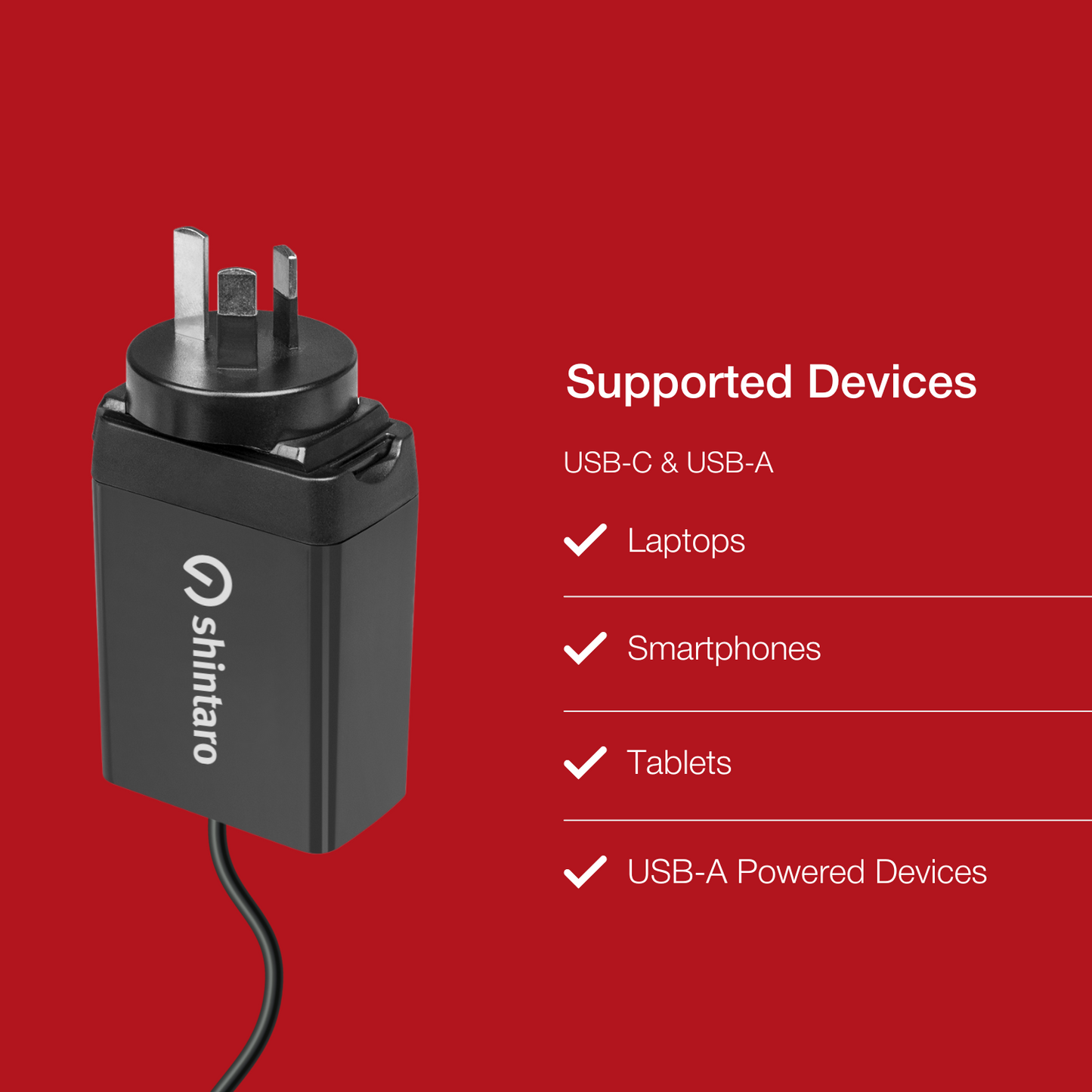 Shintaro GaN 65W Wall Charger USB-C/USB-A
