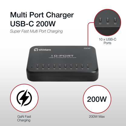 Shintaro GaN 200W 10 Ports Charger USB-C