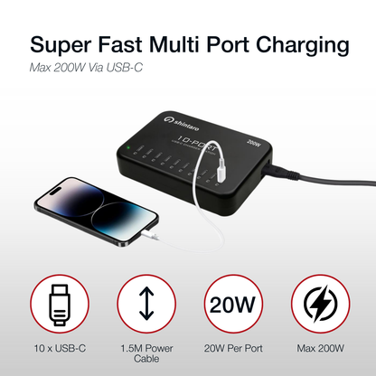 Shintaro GaN 200W 10 Ports Charger USB-C