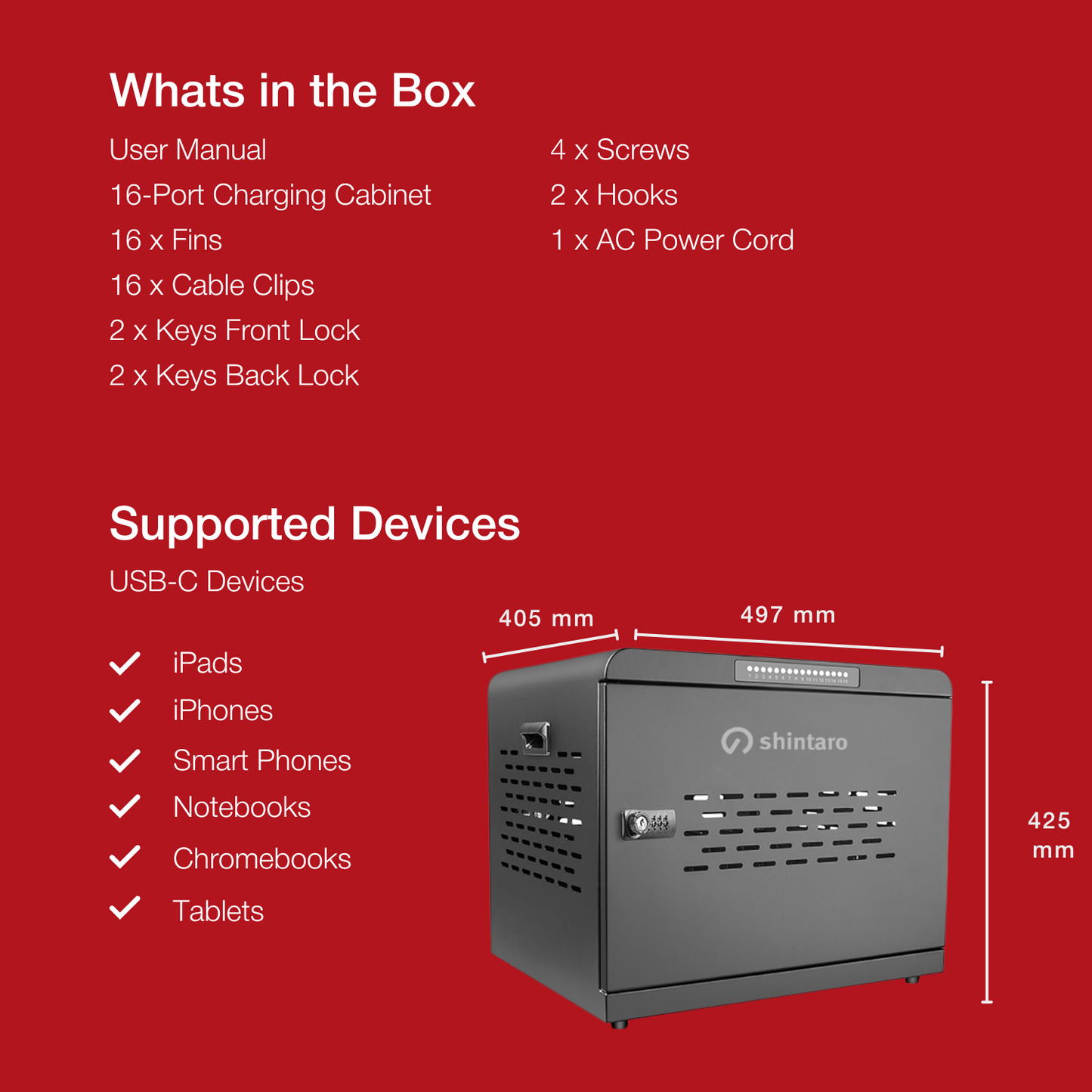 Shintaro Charging Cabinet 16 Ports 1000W USB-C