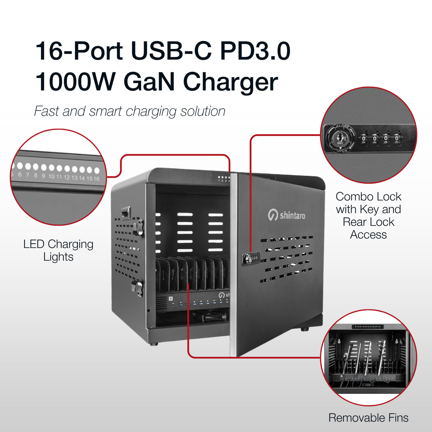 Shintaro Charging Cabinet 16 Ports 1000W USB-C