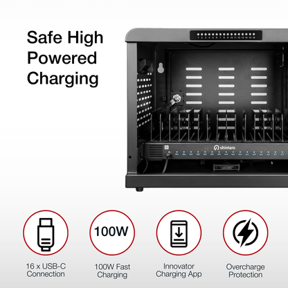 Shintaro 16 ports USB-C 1000W Charging Cabinet for Notebooks and other Devices up to 16"