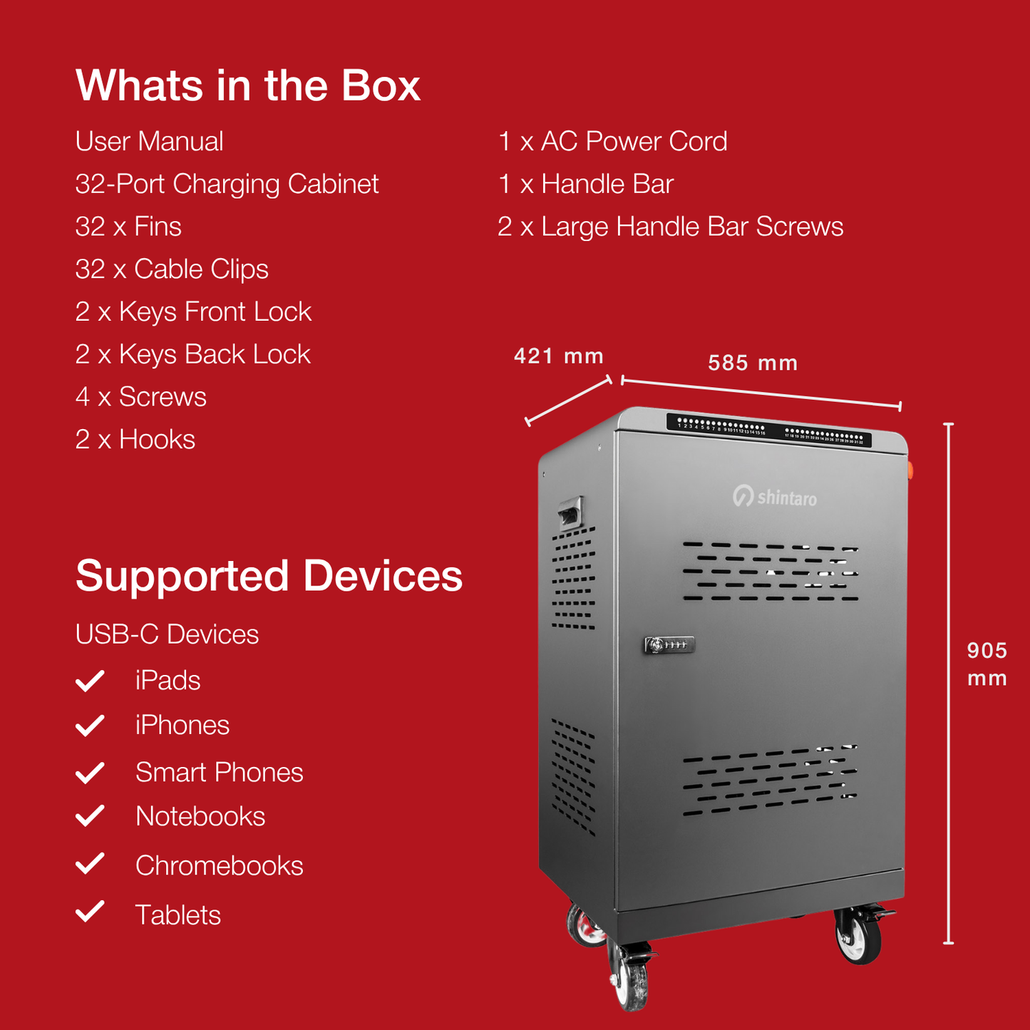 Shintaro Charging Trolley 32 Ports 2000W USB-C