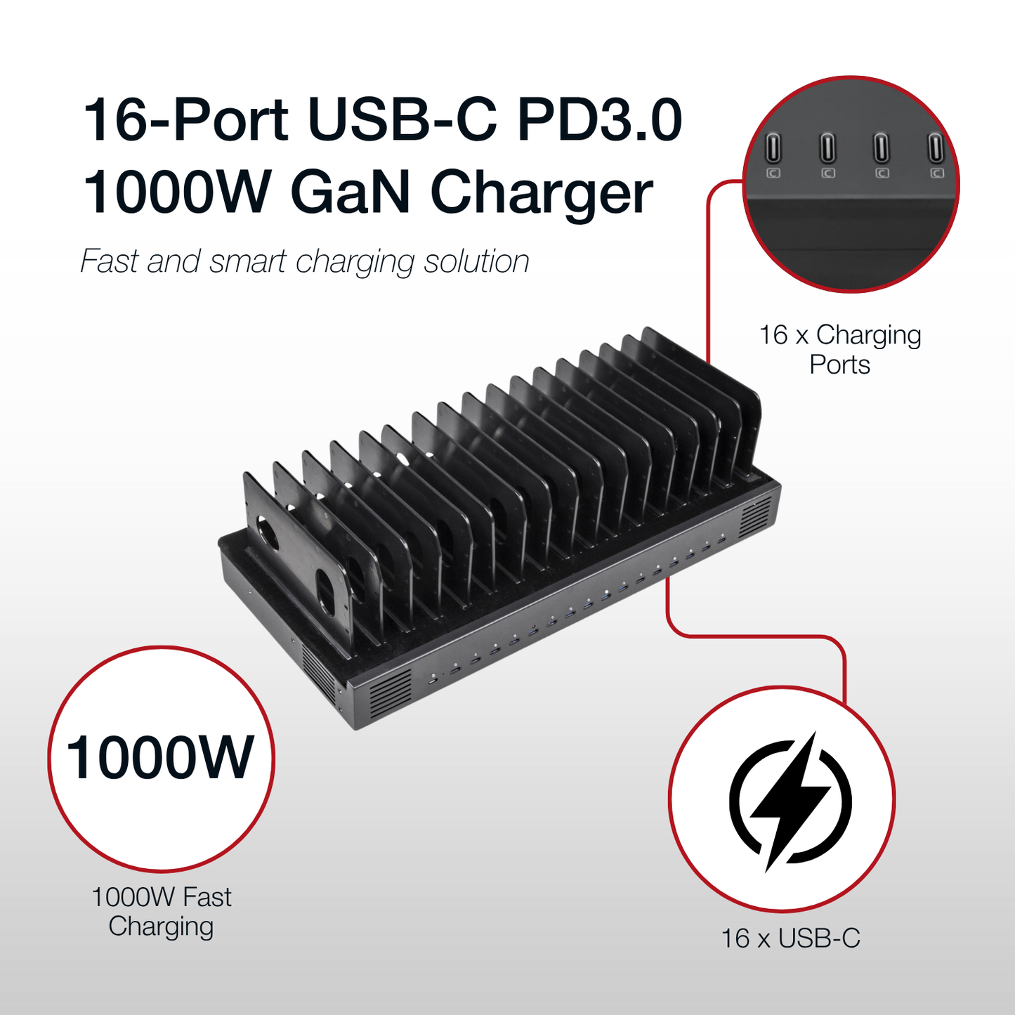Shintaro GaN 1000W 16 Ports Charger with Adjustable Bays