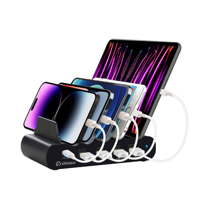 Shintaro GaN 5-Ports USB-C & USB-A 150W Charger with Bays + Wireless Charging Pads