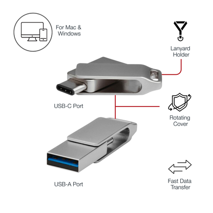 Shintaro 64GB Pocket Disk OTG USB-C and USB-A