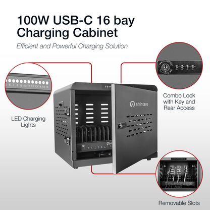 Shintaro 16 ports USB-C 1000W Charging Cabinet for Notebooks and other Devices up to 16"