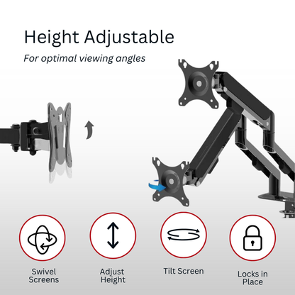 Shintaro Dual Monitor Gas Spring Arms C-Clamp & Grommet Mount