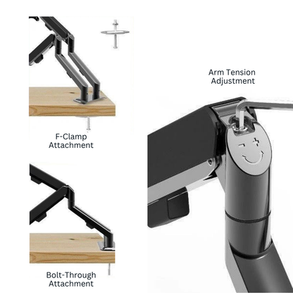 Shintaro Dual Monitor Gas Spring Arms C-Clamp & Grommet Mount